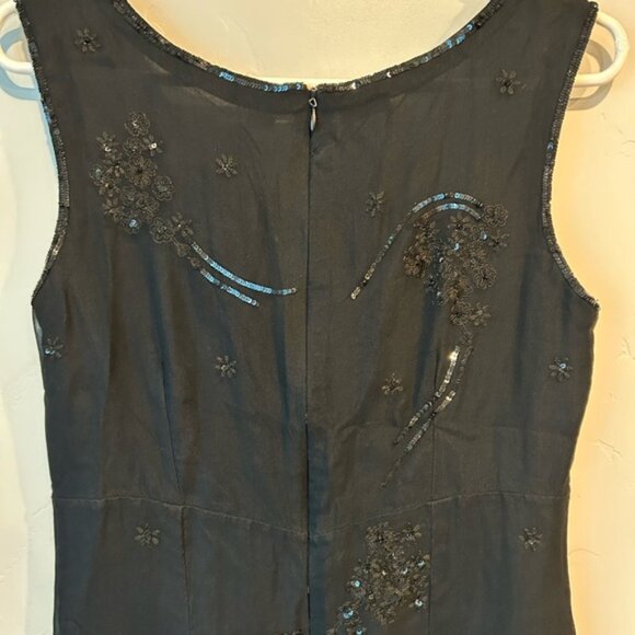 Anopia Italian Silk Y2K Sequined Embroidered Black Midi Dress Ruffle Hem Size 10 - Picture 5 of 7